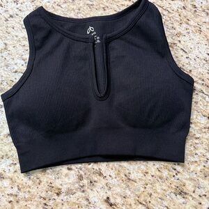 Sunzel Black Ribbed Thick Heavy Duty Sport Bra Yoga Top M